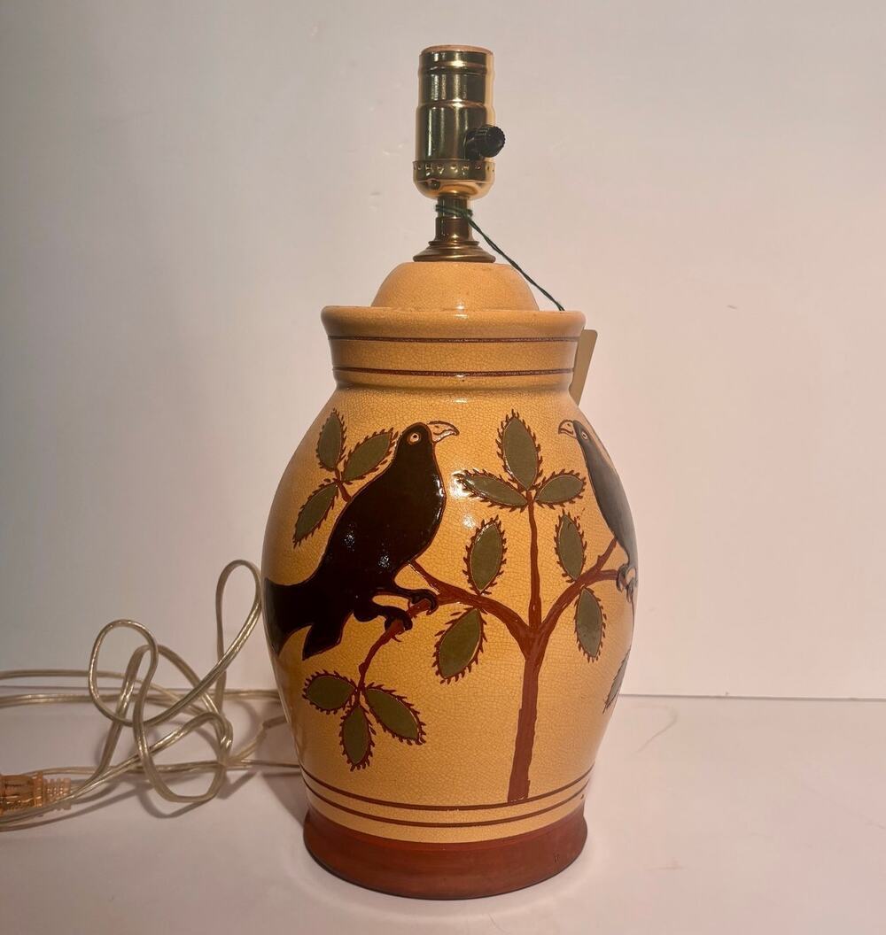 Wisconsin Pottery Redware Table Lamp w/ Crow EA Stamp Joel Huntley NWT